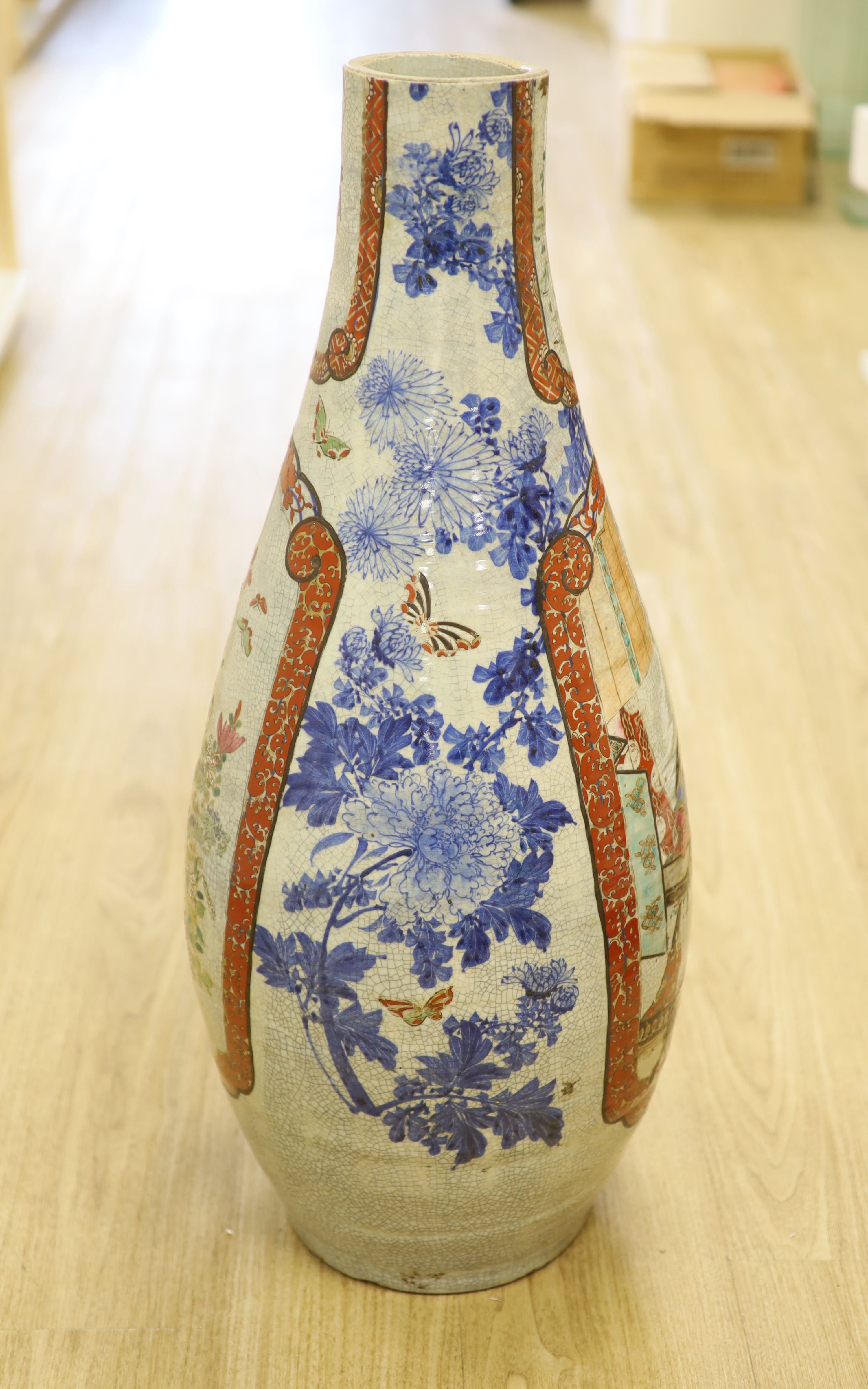 A large Japanese ceramic bottle vase, neck ground down, height 76cm